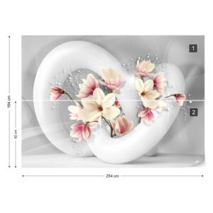 Fotótapéta GLIX - 3D Szerkezet Virágok Fehér És Szürke Nem szőtt tapéta - 254x184 cm