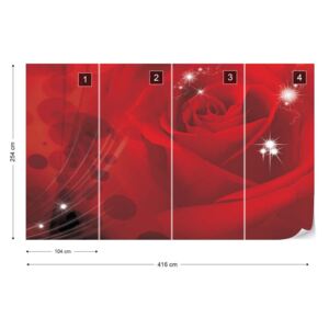 Fotótapéta GLIX - Red Rose Sparkles Flowers Nem szőtt tapéta - 416x254 cm
