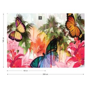Fotótapéta GLIX - Pillangók Palms Virágok Modern Trópusi Tapet nețesute - 208x146 cm