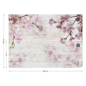 Fotótapéta GLIX - Vintage Elegáns Cseresznyevirág Fa Deszkák Papír tapéta - 254x184 cm