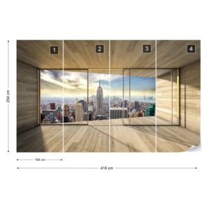 Fotótapéta GLIX - New York Városra 3D Modern Ablak Nézet Nem szőtt tapéta - 416x254 cm