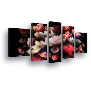 Vászonkép GLIX - Pink Bouquet in Black 2 x 40x60 / 2 x 30x80 / 1 x 30x100 cm
