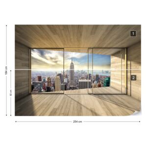 Fotótapéta GLIX - New York Városra 3D Modern Ablak Nézet Papír tapéta - 254x184 cm