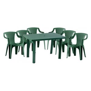 Korissia II New 6 személyes kerti bútor szett, zöld asztallal, 6 db Palermo zöld székkel