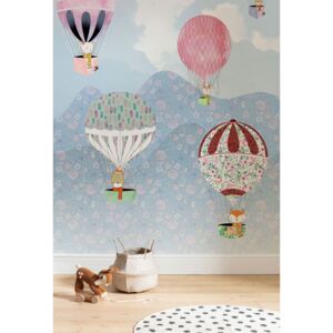 Gyerekszoba tapéta, hőlégballonok, 200x250 cm, világoskék - MONGOLFIERES