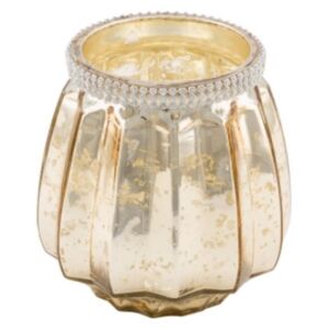 Vintage foncsorozott üveg mécsestartó arany gyöngyös szélű 10x11,5cm