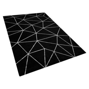 Elegáns Fekete Szőnyeg Geometrikus Ezüst Mintával 140 x 200 cm HAVZA
