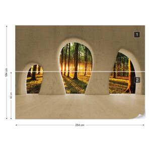 Fotótapéta GLIX - Erdő Napkelte 3D Beton Ívek Megtekintéséhez Papír tapéta - 254x184 cm