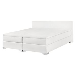 Boxspring ágy - 180x200 cm - Műbőr ágy - Táskarugós matrac - PRESIDENT fehér