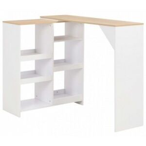 Fehér bárasztal mozgatható polccal 138 x 40 x 120 cm
