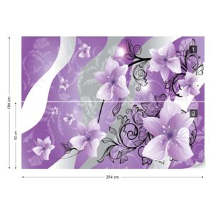 Fotótapéta GLIX - Virágok Virágos Minta Lila Papír tapéta - 254x184 cm