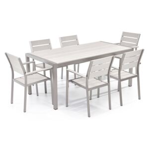 Alumínium fehér kerti garnitúra 180 cm-es asztallal és 6 székkel VERNIO