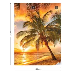 Fotótapéta GLIX - Trópusi Tengerpart Napnyugta Pálmafák Nem szőtt tapéta - 206x275 cm