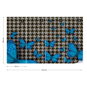 Fotótapéta GLIX - Modern Kék Pillangók Tervezés Nem szőtt tapéta - 416x254 cm