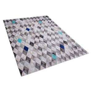 Design Szürke És Kék Geometrikus Mintázatú Bőrszőnyeg 140 x 200 cm TERIMLI