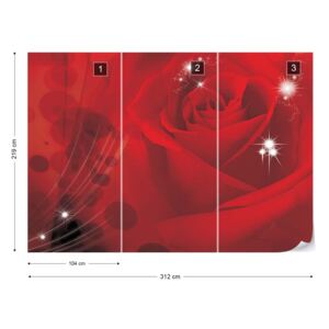 Fotótapéta GLIX - Red Rose Sparkles Flowers Nem szőtt tapéta - 312x219 cm