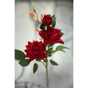 Vörös mű bársony háromvirágú rózsa 65cm
