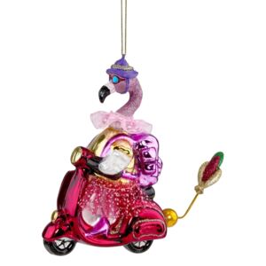 HANG ON üveg karácsonyfa dísz, crazy flamingó