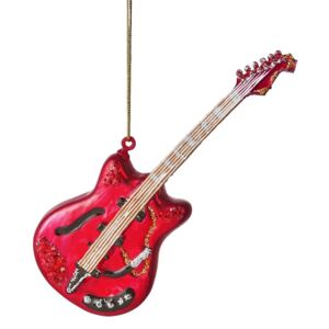 HANG ON üveg karácsonyfadísz piros elektromos gitár