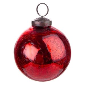 HANG ON üveggömb karácsonyfadísz repedezett piros, Ø 8cm