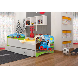 FRAGA gyerekágy vidám mintákkal + ÁJÁNDÉK matrac + ágyrács, 14x80 cm, MINTA 43