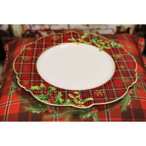 Fehér-piros karácsonyi kockás sekély tányér 25 cm
