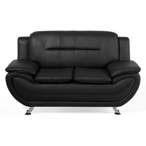 Elegáns kétszemélyes műbőr kanapé fekete színben LEIRA