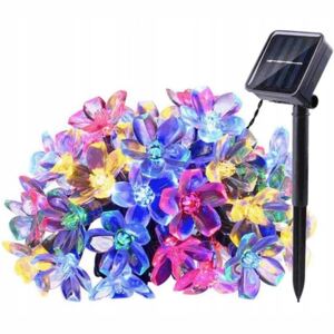 50 LED-es, napelemes virág dekor kerti fényfüzér, színes, 6,9 m
