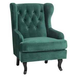 Chesterfield Stílusú Sötétzöld Bársony Fotel ALTA
