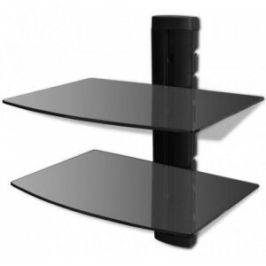 2-szintes fekete falra szerelhető üveg DVD polc