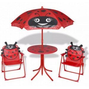 Kerti piros gyerek bisztrószett napernyővel