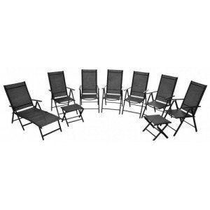 9 db fekete összecsukható alumínium kerti szék