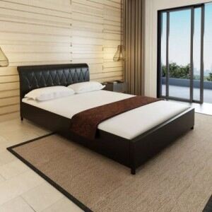Fekete műbőr ágy 140 x 200 cm