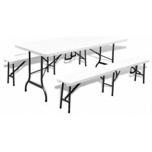 Összehajtható kerti asztal két paddal HDPE és acél 180 cm