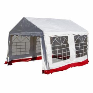 Kerti parti sátor – fehér, piros szegéllyel 3 x 4 m