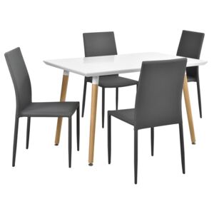 [en.casa]® Étkezőgarnitúra étkezőasztal 4 székkel 120 x 70 cm fehér/szürke 4 személyes desing konyhai asztal Celine