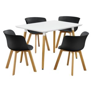 [en.casa]® Étkezőgarnitúra étkezőasztal 4 székkel 120 x 70 cm fehér/fekete 4 személyes desing konyhai asztal Celine
