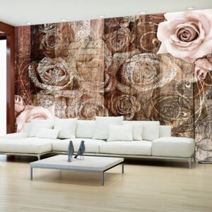 Fotótapéta Bimago - Old Wood & Roses + Ragasztó ingyen 350x245 cm