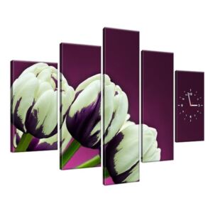 Órás falikép Fehér tulipánok és lila szín 150x105cm ZP1633A_5H
