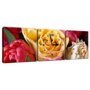 Órás falikép Harmatos rózsa és virágok 90x30cm ZP1741A_3A