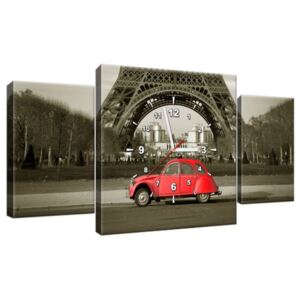 Órás falikép Vörös autó az Eiffel-torony előtt Párizsban 80x40cm ZP3533A_3AX