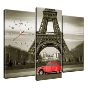 Órás falikép Vörös autó az Eiffel-torony előtt Párizsban 90x70cm ZP3533A_3C