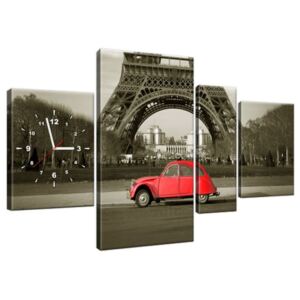 Órás falikép Vörös autó az Eiffel-torony előtt Párizsban 120x70cm ZP3533A_4AN