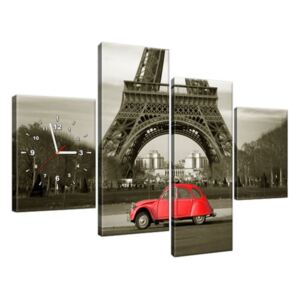 Órás falikép Vörös autó az Eiffel-torony előtt Párizsban 120x80cm ZP3533A_4E