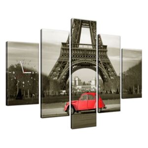 Órás falikép Vörös autó az Eiffel-torony előtt Párizsban 150x105cm ZP3533A_5H