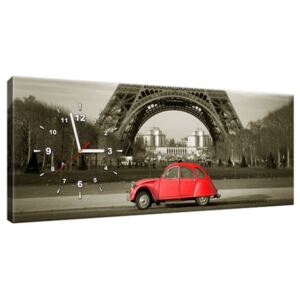 Órás falikép Vörös autó az Eiffel-torony előtt Párizsban 100x40cm ZP3533A_1I