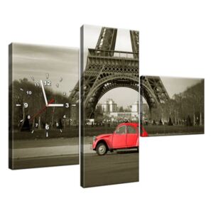 Órás falikép Vörös autó az Eiffel-torony előtt Párizsban 100x70cm ZP3533A_3AW