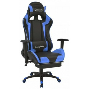Kék dönthető versenyautó ülés alakú irodai szék lábtartóval