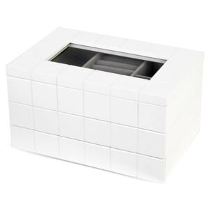 Fa ékszertartó doboz 2 fiókkal - fehér kockás - 24x13,5x16 cm