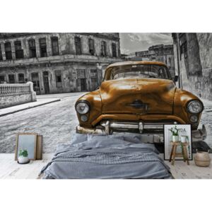 Fotótapéta GLIX - Antik Autó Kuba Havanna Sárga Papír tapéta - 368x254 cm